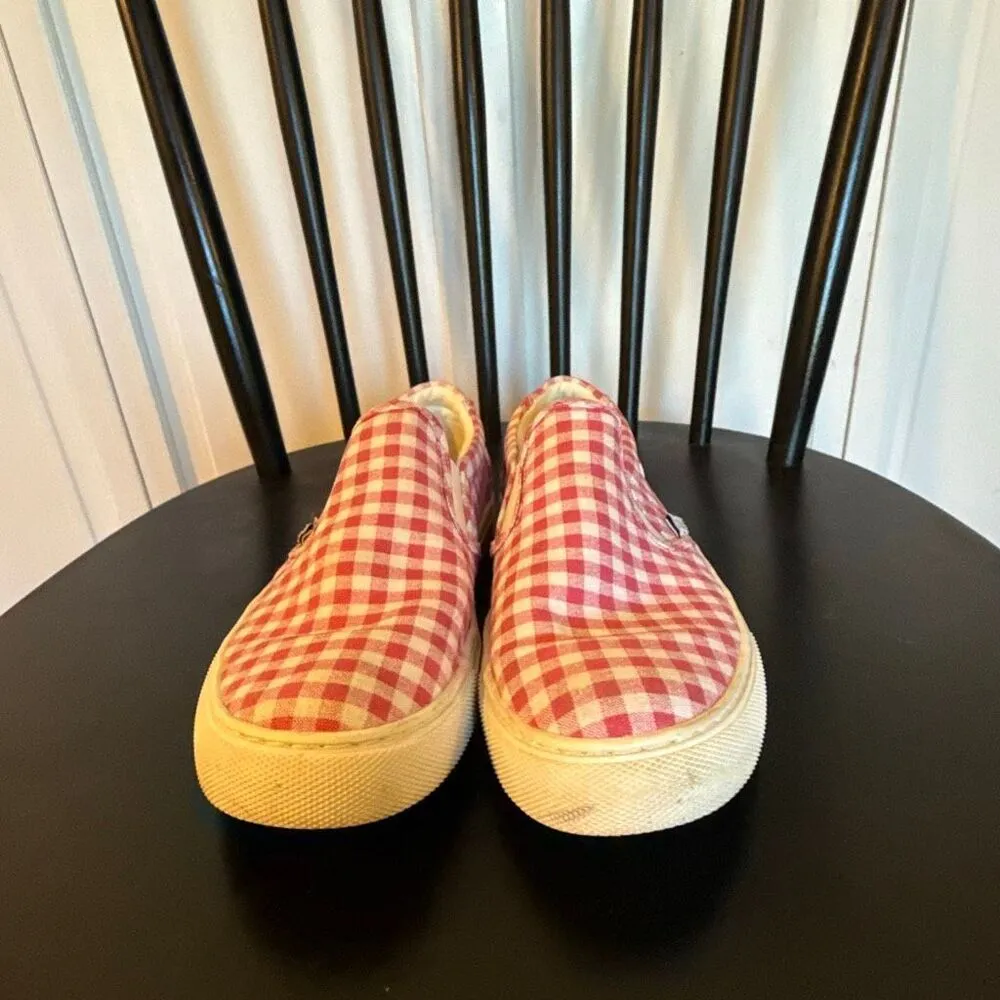 J.Crew pink gingham canvas slip on sneakers 6 Pink - Image 3