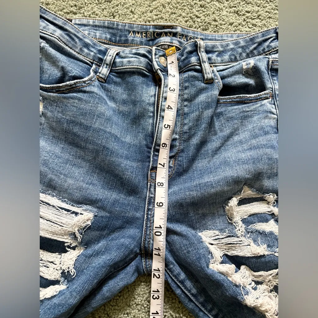 American Eagle Super Hi-Rise Jegging Crop Womens Size 12 Long Distressed Denim - Image 5