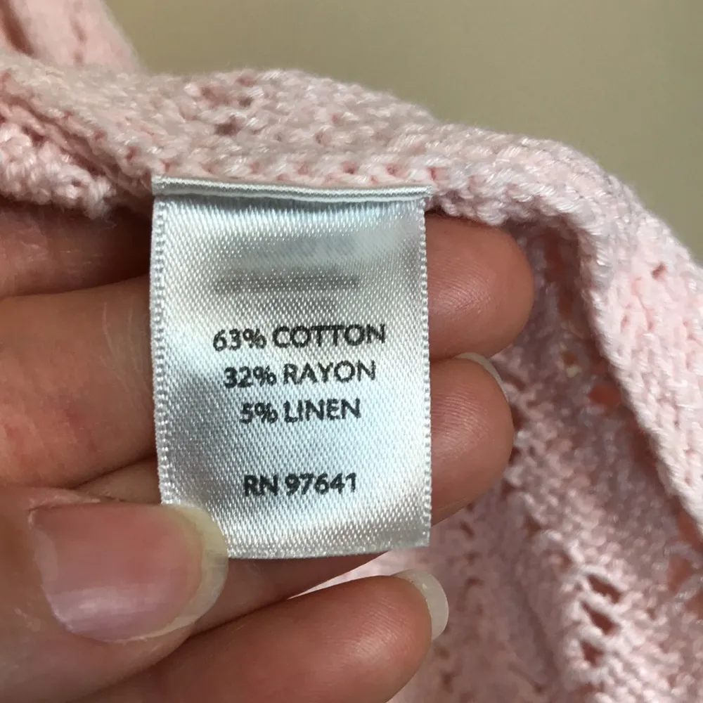 J. Jill Women’s Linen Blend Knit Crochet Open Drape Front Pink Cardigan Sweater - Image 8