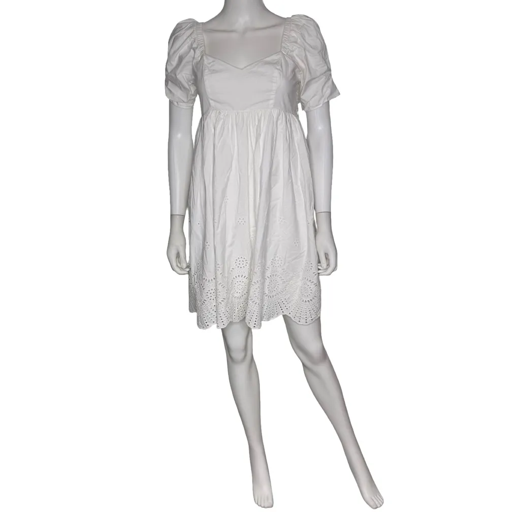 Adrianna by Adrianna Papell Women's Eyelet Puff-Sleeve Fit & Flare Dress Sz 2 - Image 2