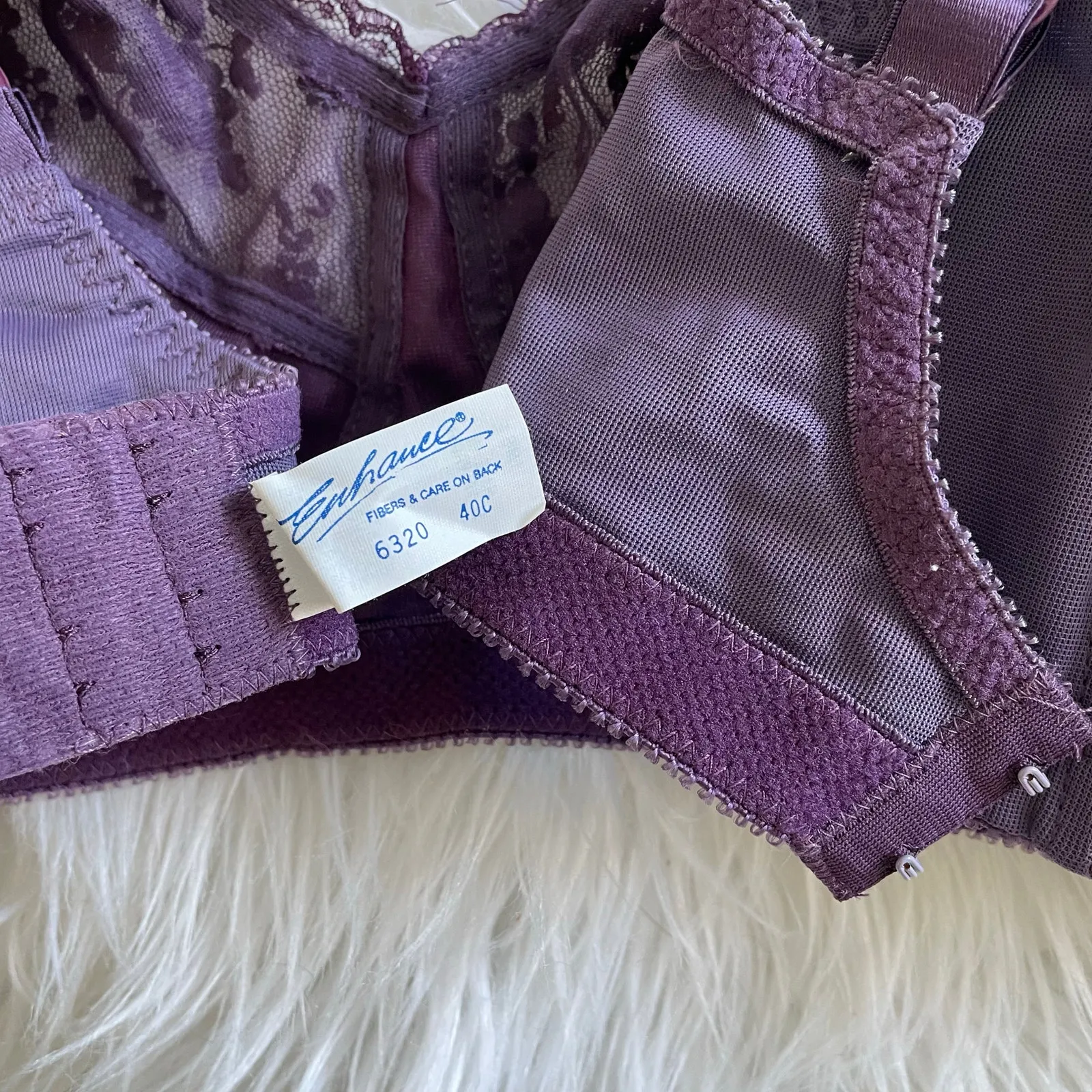 Vintage 80s Sear Enhance Soft Cup Unlined Purple Lace Satin Bra 40C 40 C New NWT - Image 7