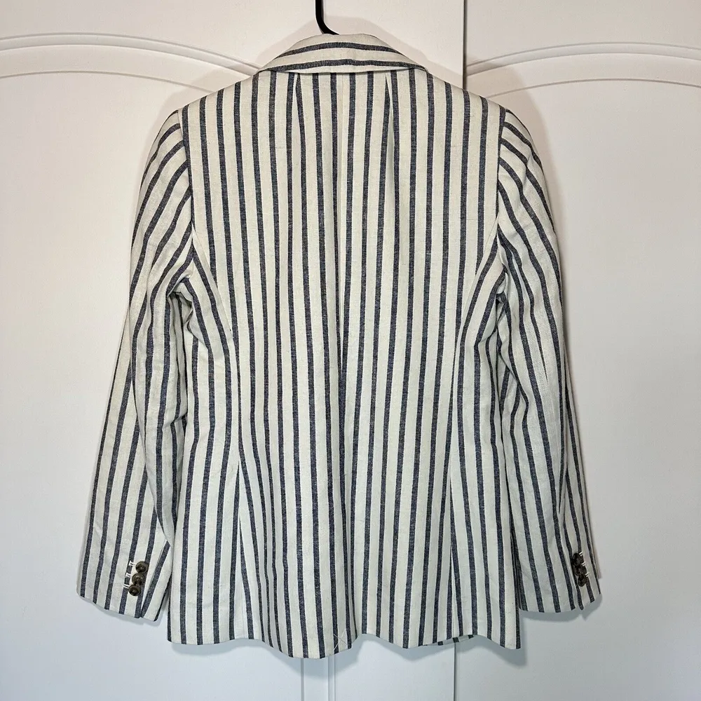 NEW J. Crew Womens Striped Linen Cotton Holland Blazer Size 0 Gray White Striped - Image 5
