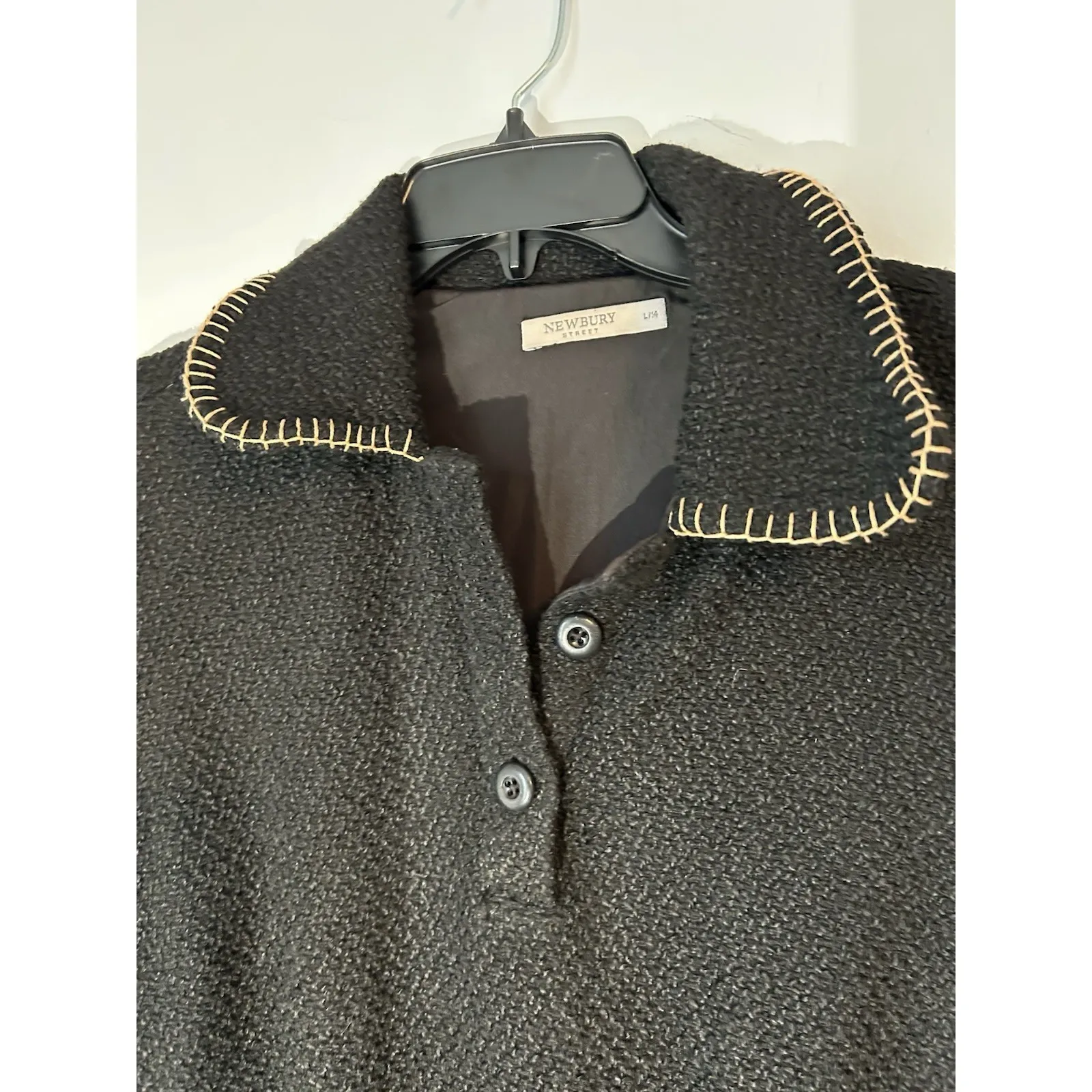 Tweed Sheath Dress Black With Gold‎ Braid Chain Trim Lined Made In India L/14 - Image 2