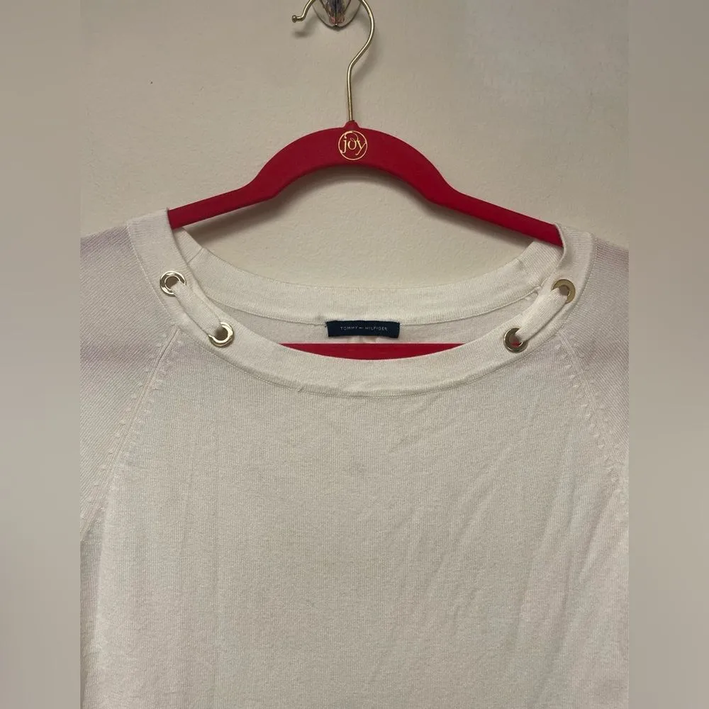 Womens Tommy Hilfiger White Long Sleeve Sweater Dress with Gold Buttons SZ M - Image 4