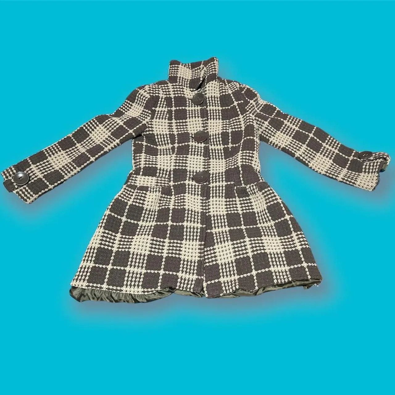 Brown Plaid Peacoat Size XS - Image 3