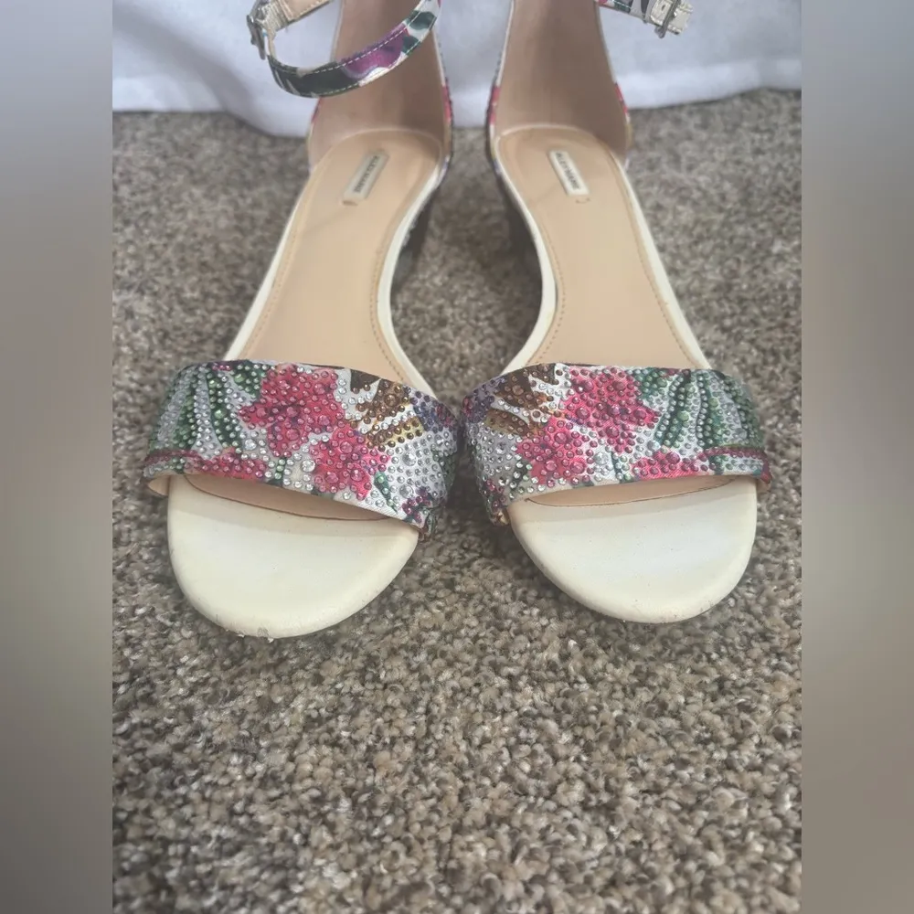 Alex Marie glitter crystal bling flower floral sandal shoes wedge heel strap 9‎ - Image 4