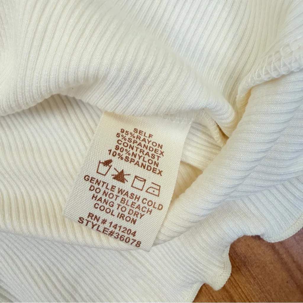 Hem & Tread Ribbed Mock Neck Scallop Trim Dainty Floral Long Sleeves Small New - Image 7