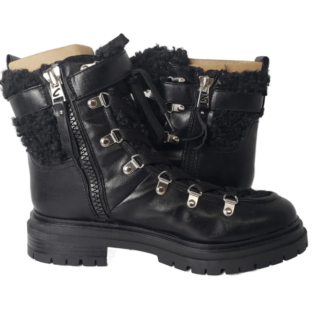 Circus Sam Edelman Combat Boots Womens 7 Black Faux Leather Shearling Gretchen - Image 4