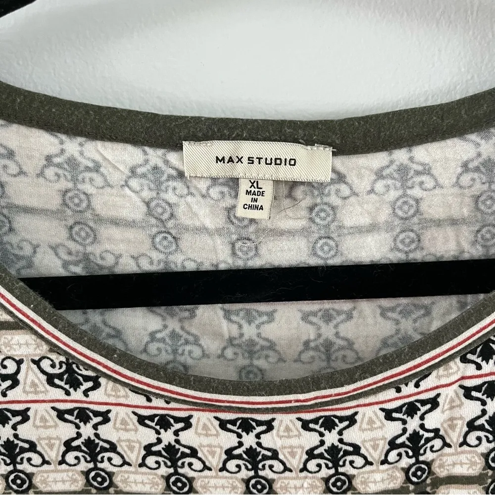 Max Studio Sage and Black Boho Short Sleeve Elastic Waist Size XL - Image 4