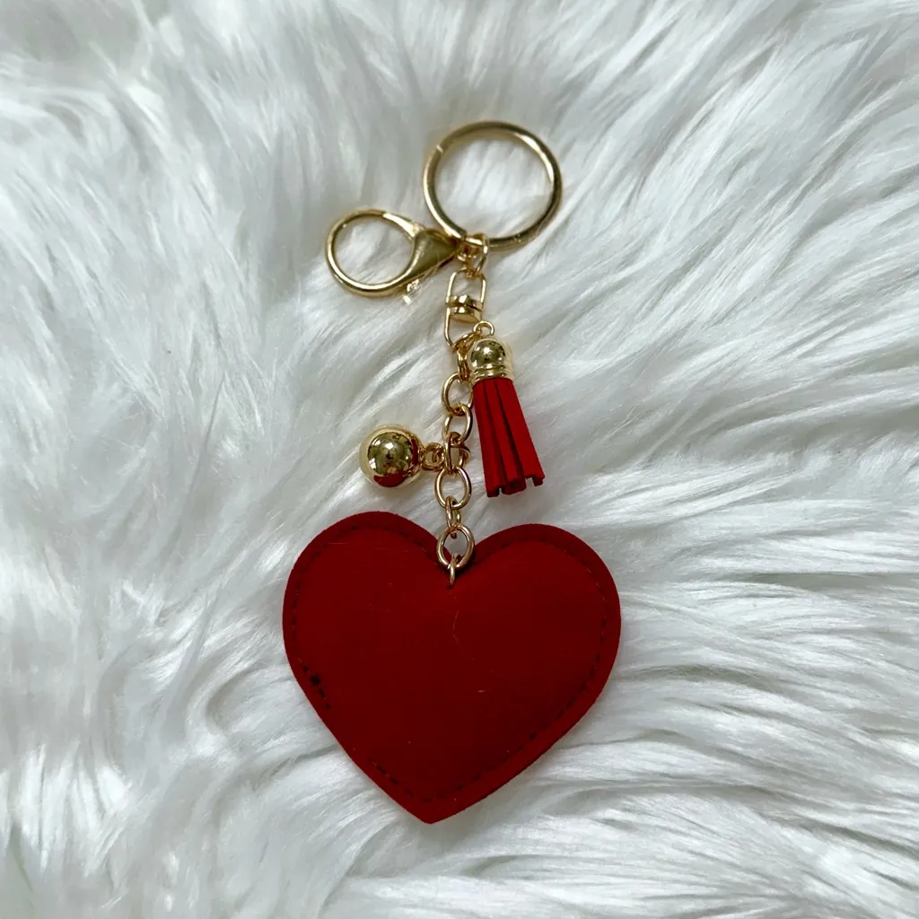 Heart Bag Charm Keychain with Rhinestones Red & Gold Tone New - Image 2