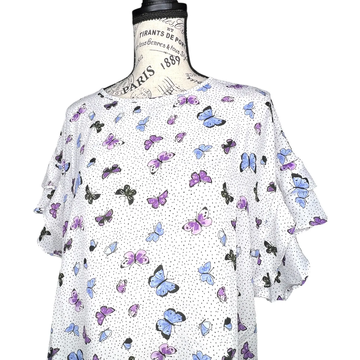 Como Black (M) Ruffle Hem Tie Side Open Upper Back Butterfly Top Blouse - Image 7