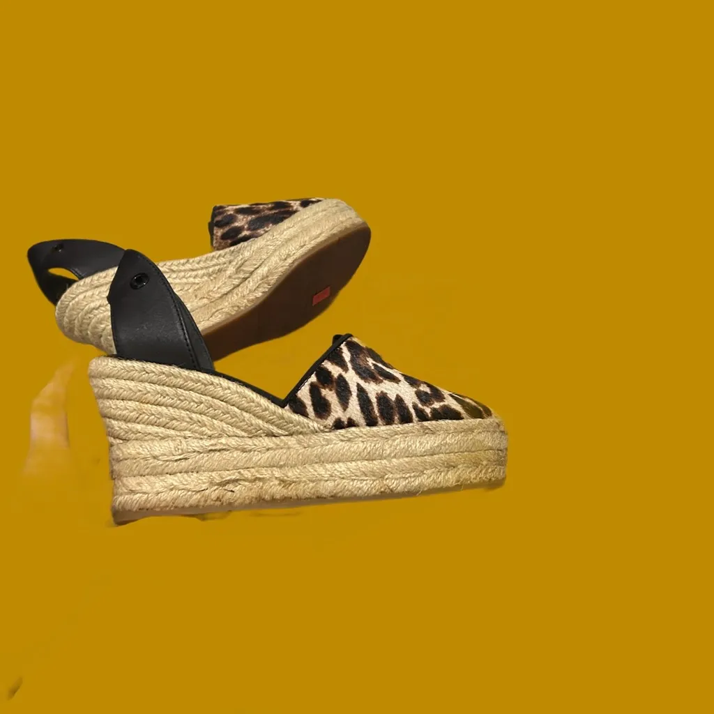 Tory Burch Elisa Pony Hair Leopard Print Espadrille Wedge Sandals size 5.5 New - Image 4