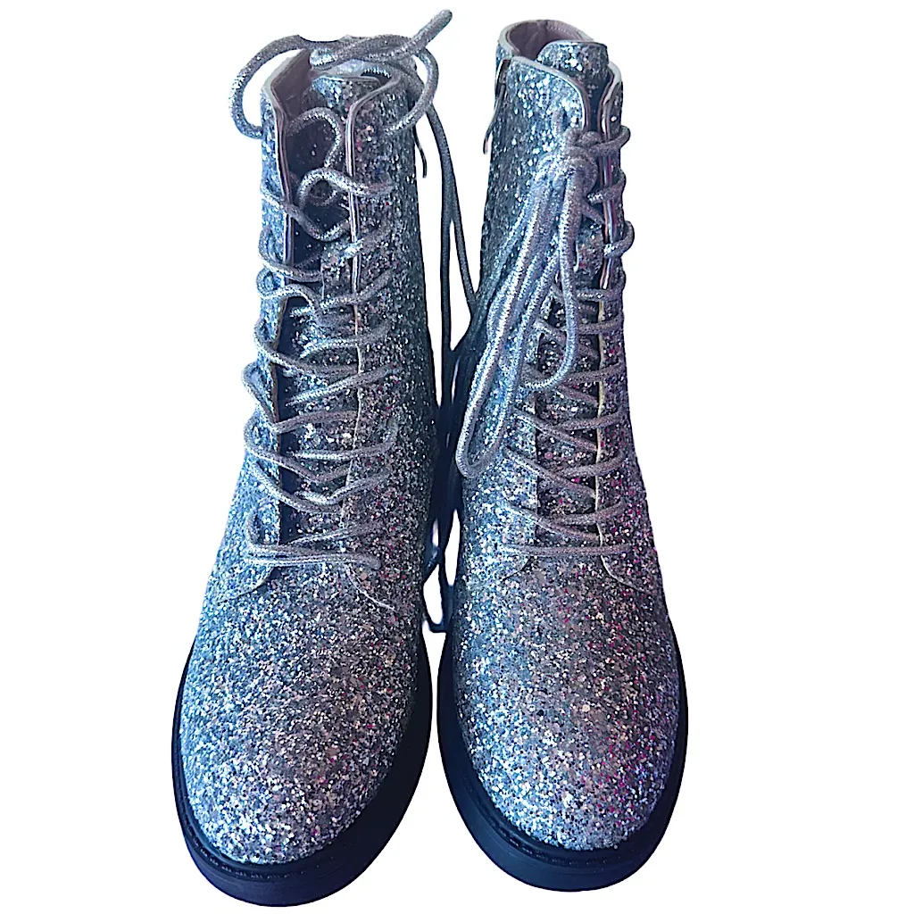 NWT Lace Up Glitter Sequin Combat Boots - Image 2