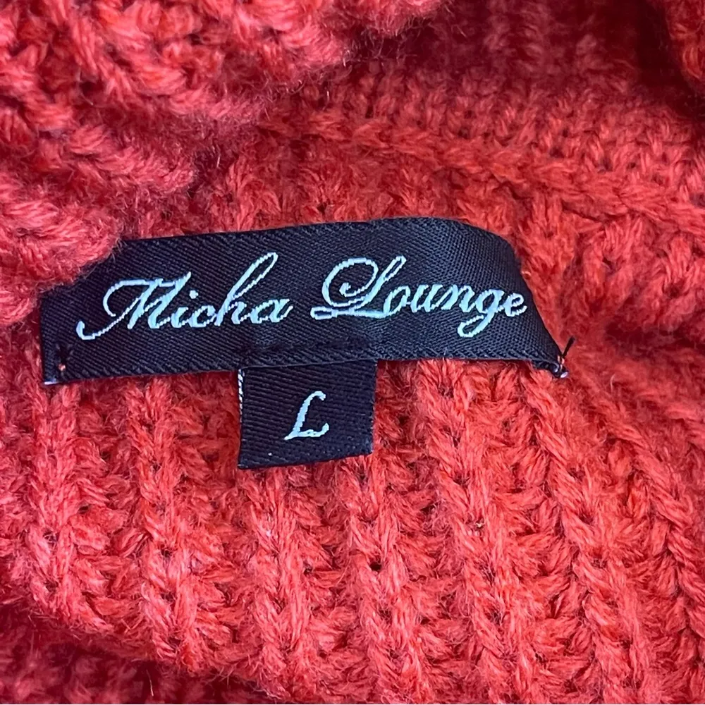 Micha Lounge Balloon Sleeve Turtleneck Chunky Knit Sweater Dress Red Orange Sz L Size L - Image 8