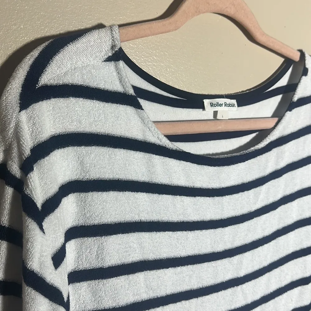 Roller Rabbit Terry Navy White Striped‎ Top | Large - Image 2