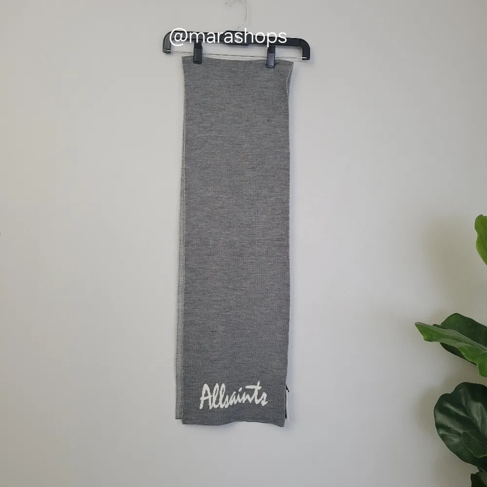 All Saints Gray Logo Jacquard Scarf - Image 2