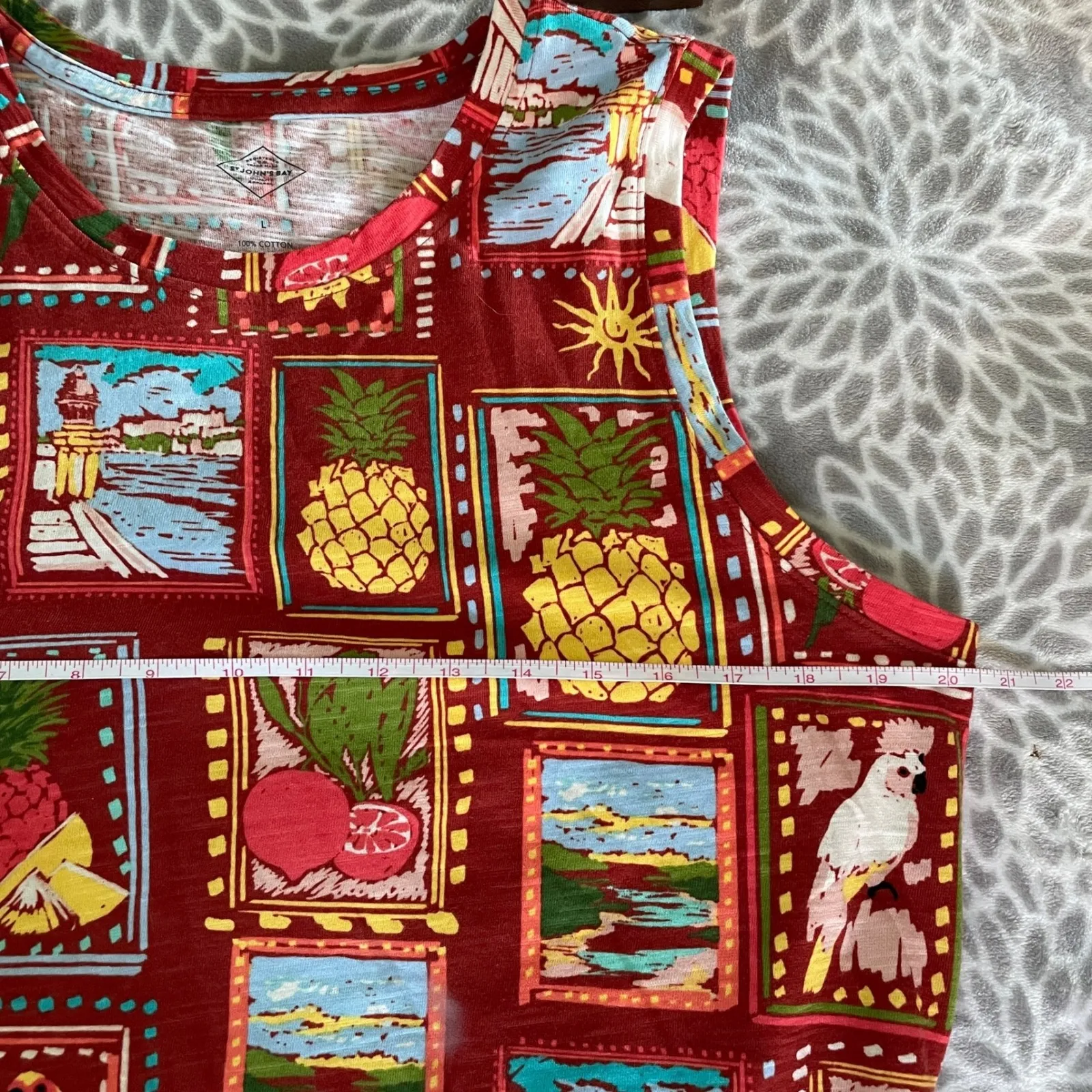 ST JOHNS BAY Women Dress Large Tropical Fruit Pineapple Parrot Sleeveless Resort - Image 6