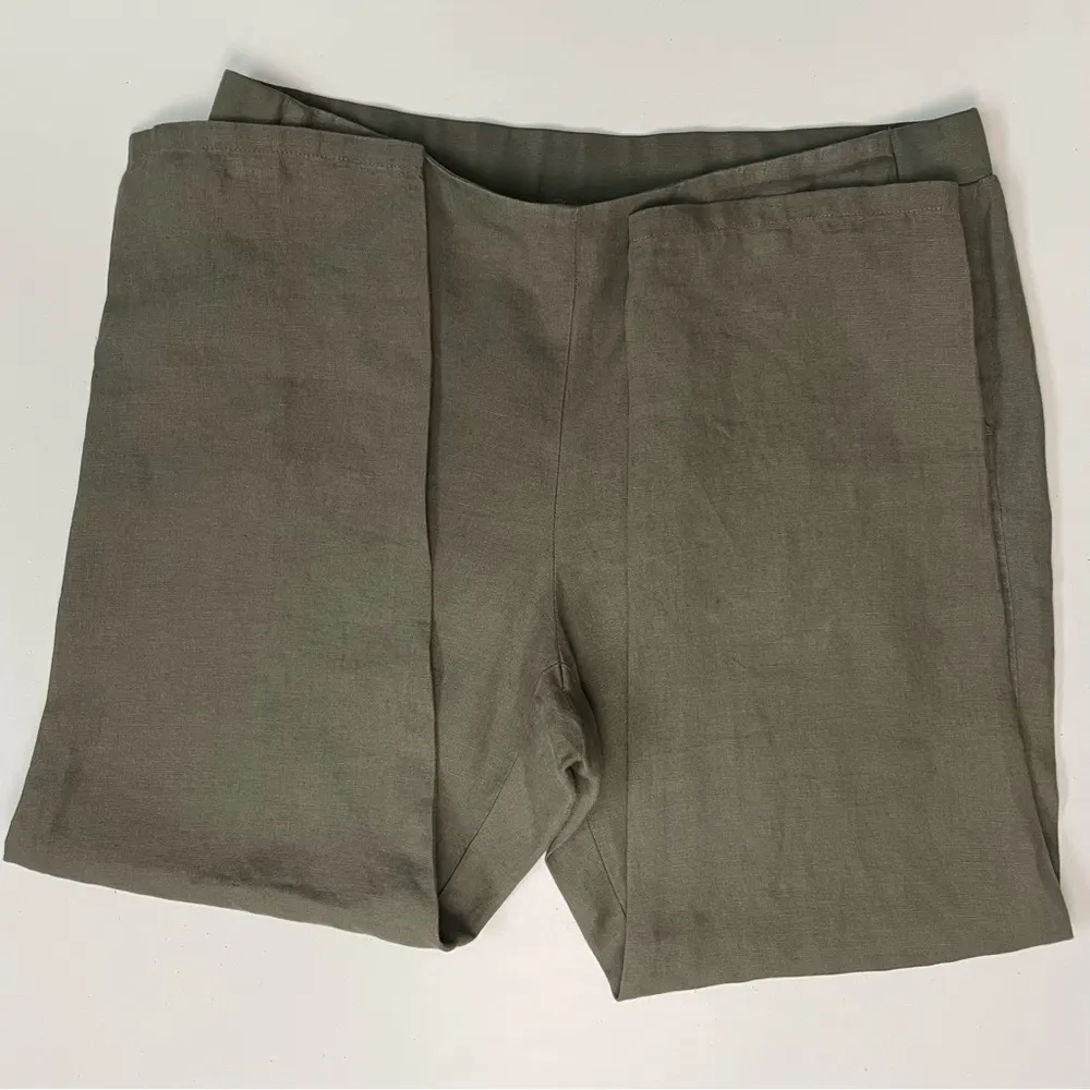 J Jill Pants Love Linen Cropped Ankle Flat Front 100% Linen Olive Army Green - Image 12