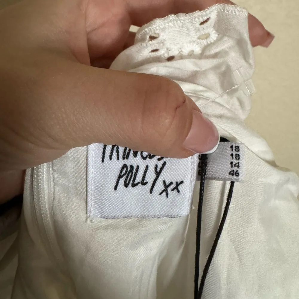 Princess Polly Besiana Eyelet Mini Dress Sz 14 Curve in White Flutter Straps NEW - Image 5