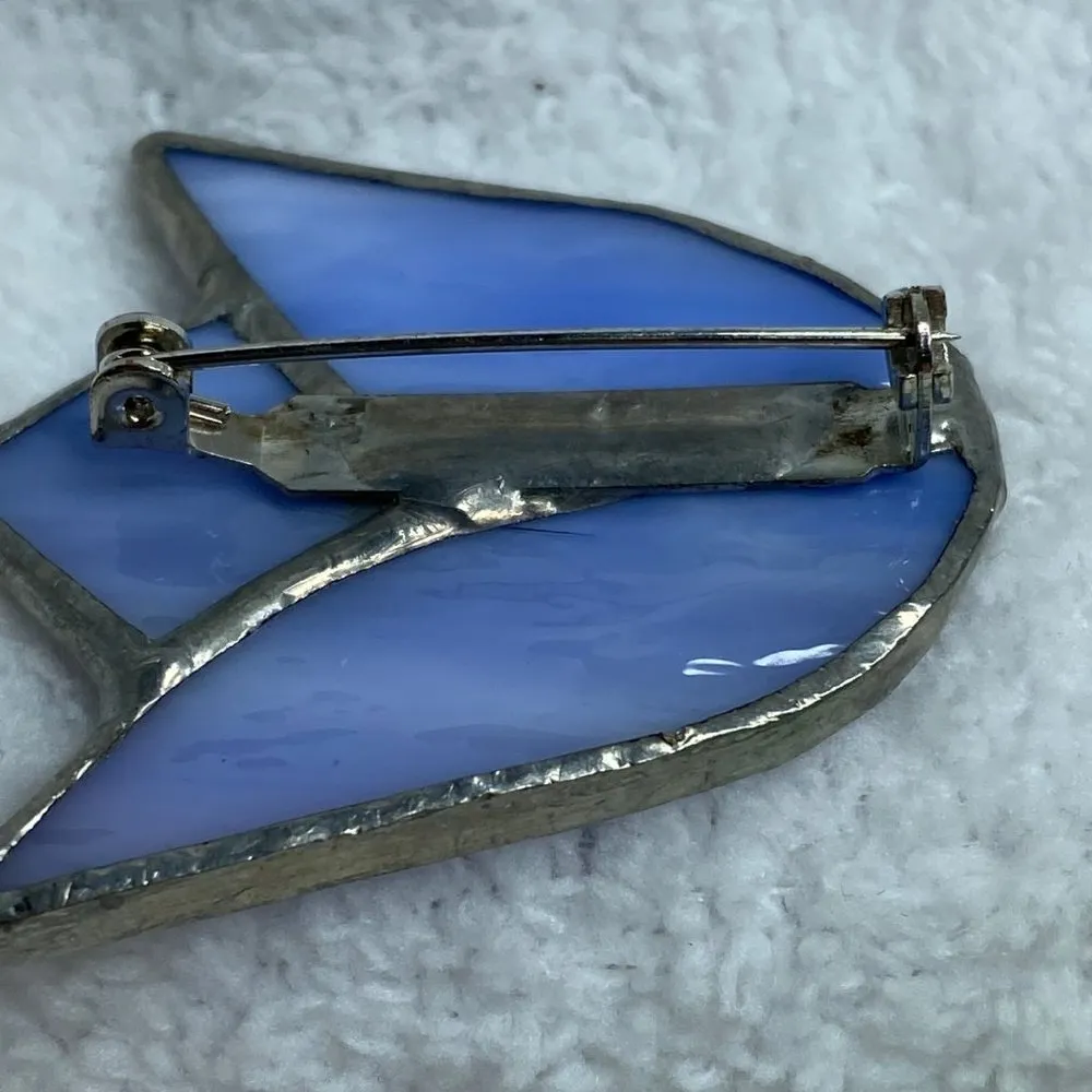 Tulip Shaped Stained Glass Purple and Silver Color Pin Brooch Vintage - Image 10