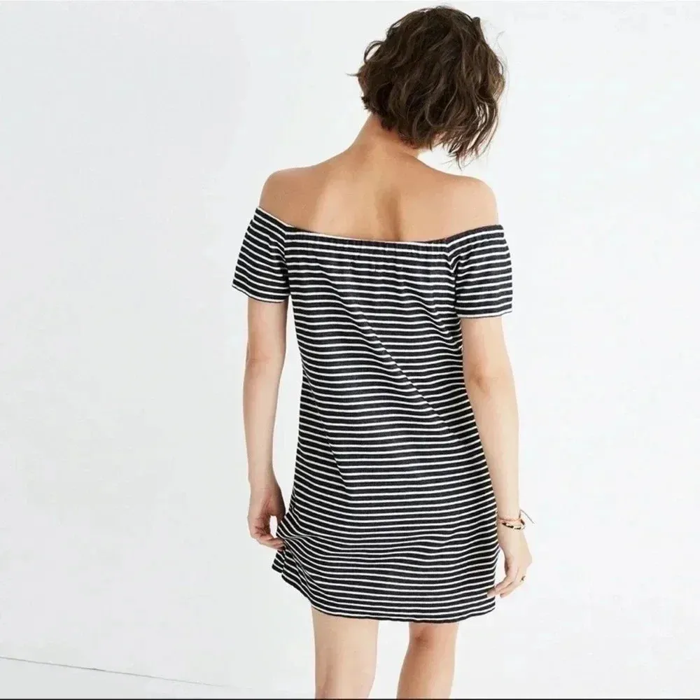 Madewell NWOT Melody Nautical Stripe Off The Shoulder Dress Size Medium - Image 3