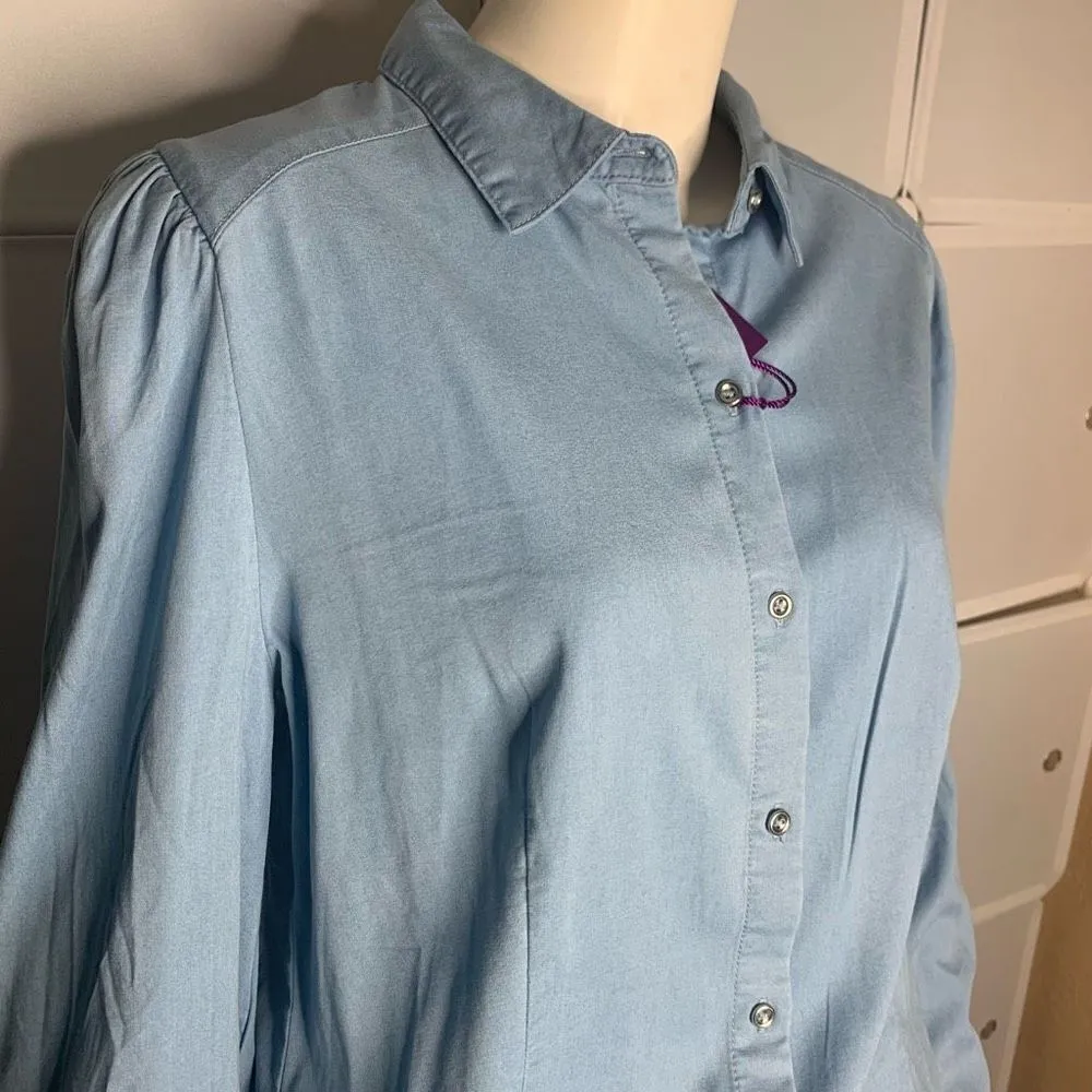 Lascana Lyocell Chambray Long Sleeve Button Down Size 10 Blue - Image 8
