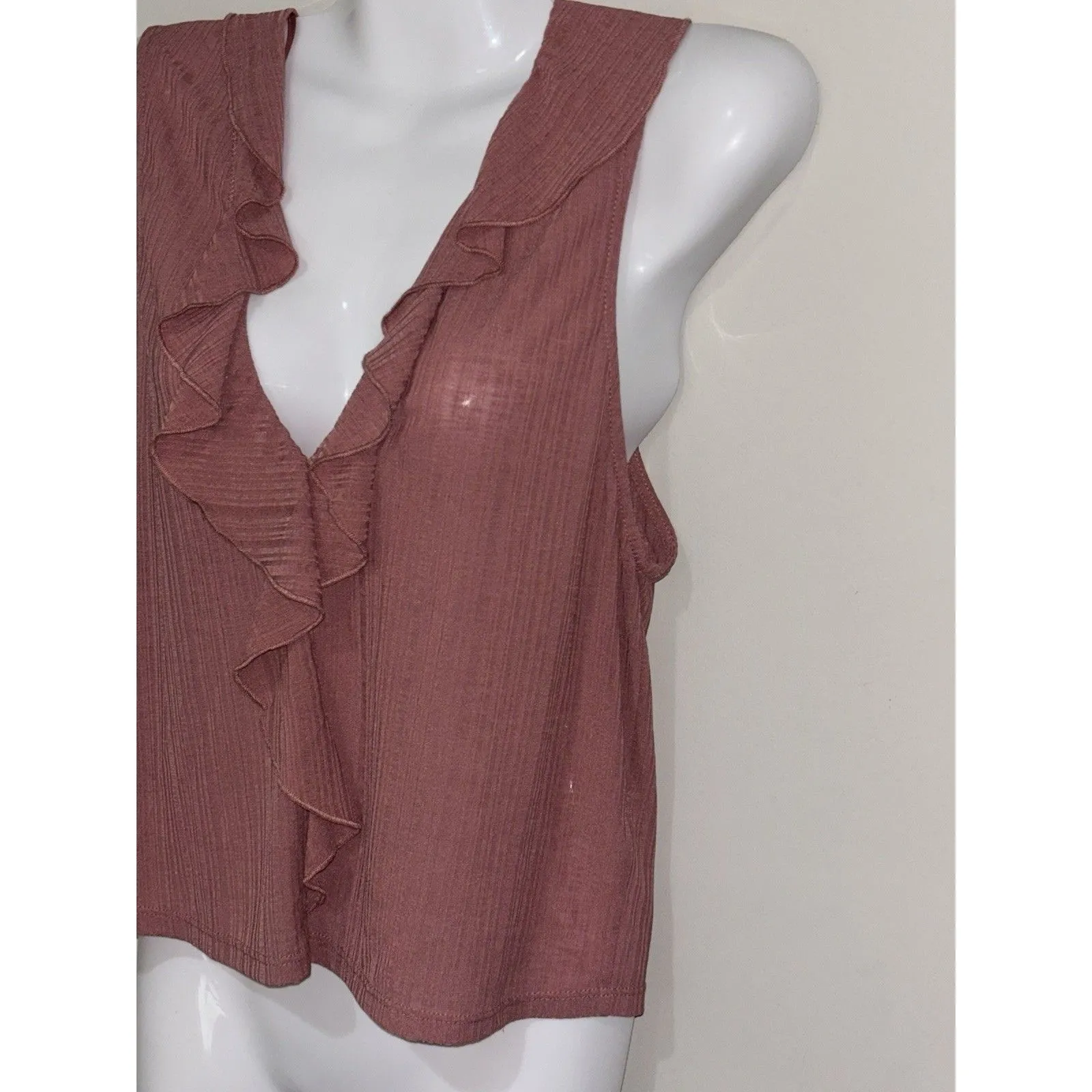 Zara Crop Top Mauve Pink V Neck Stretchy Ruffled 90s Y2k Sz Med - Image 6