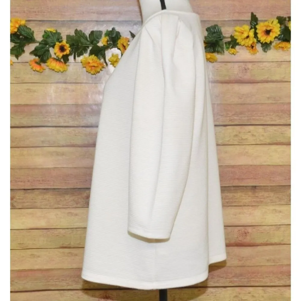 Worthington Ladies XL Neutral Cream Boxy Ribbed Blouse 3/4 Puff Sleeve Modest - Image 5