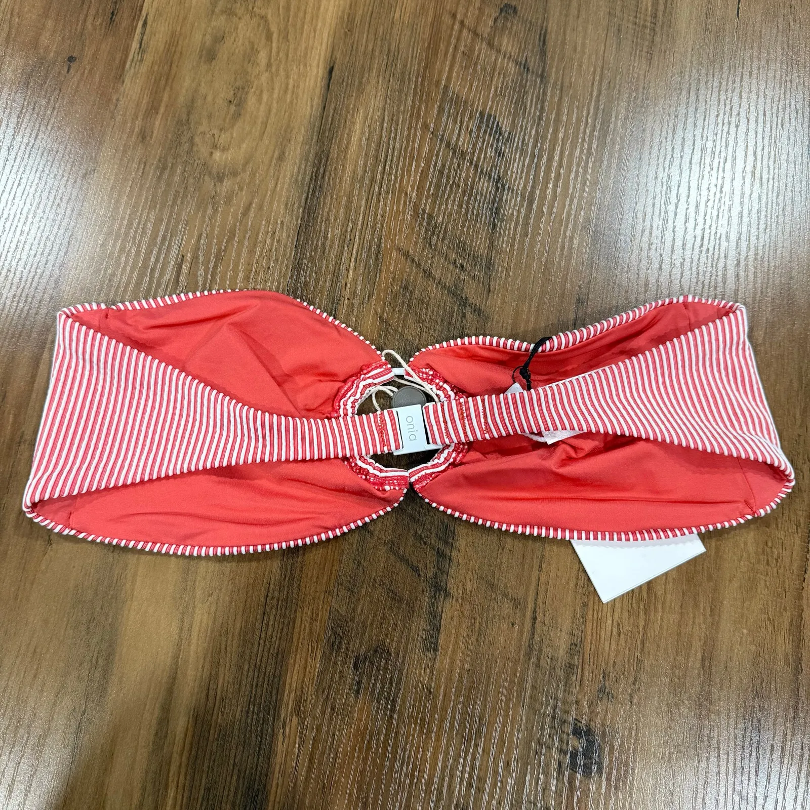 ONIA Luna Striped O-ring Bandeau Bikini Top Spiced Coral Casual Medium - Image 3