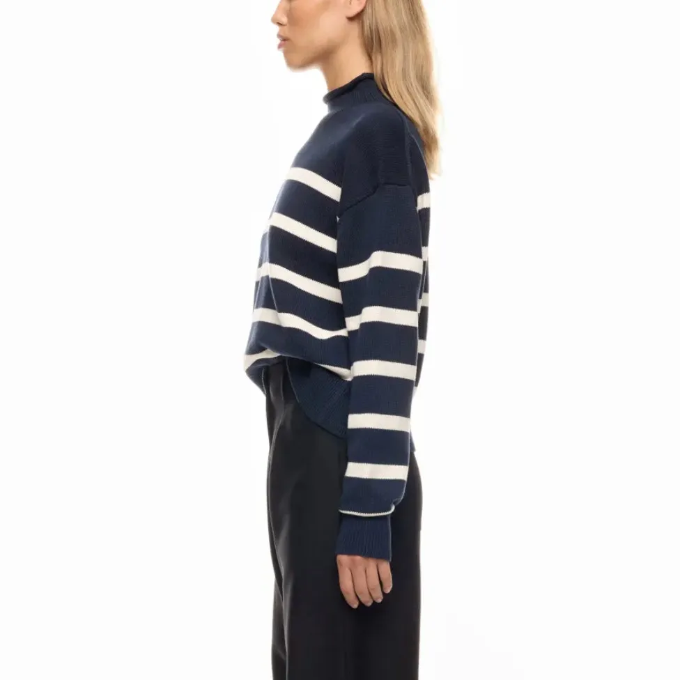Club Monaco Blue White Stripes Mock Neck Sweater XS Cotton Nautical Preppy $200 - Image 3