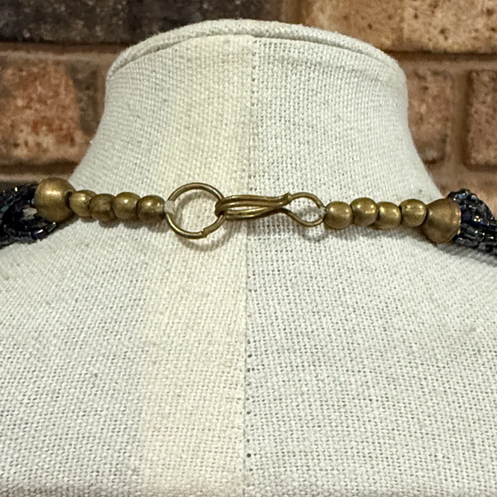 Vintage MCM Boho Tribal Bib Beaded Multi Color Chunky Statement Collar Necklace - Image 5