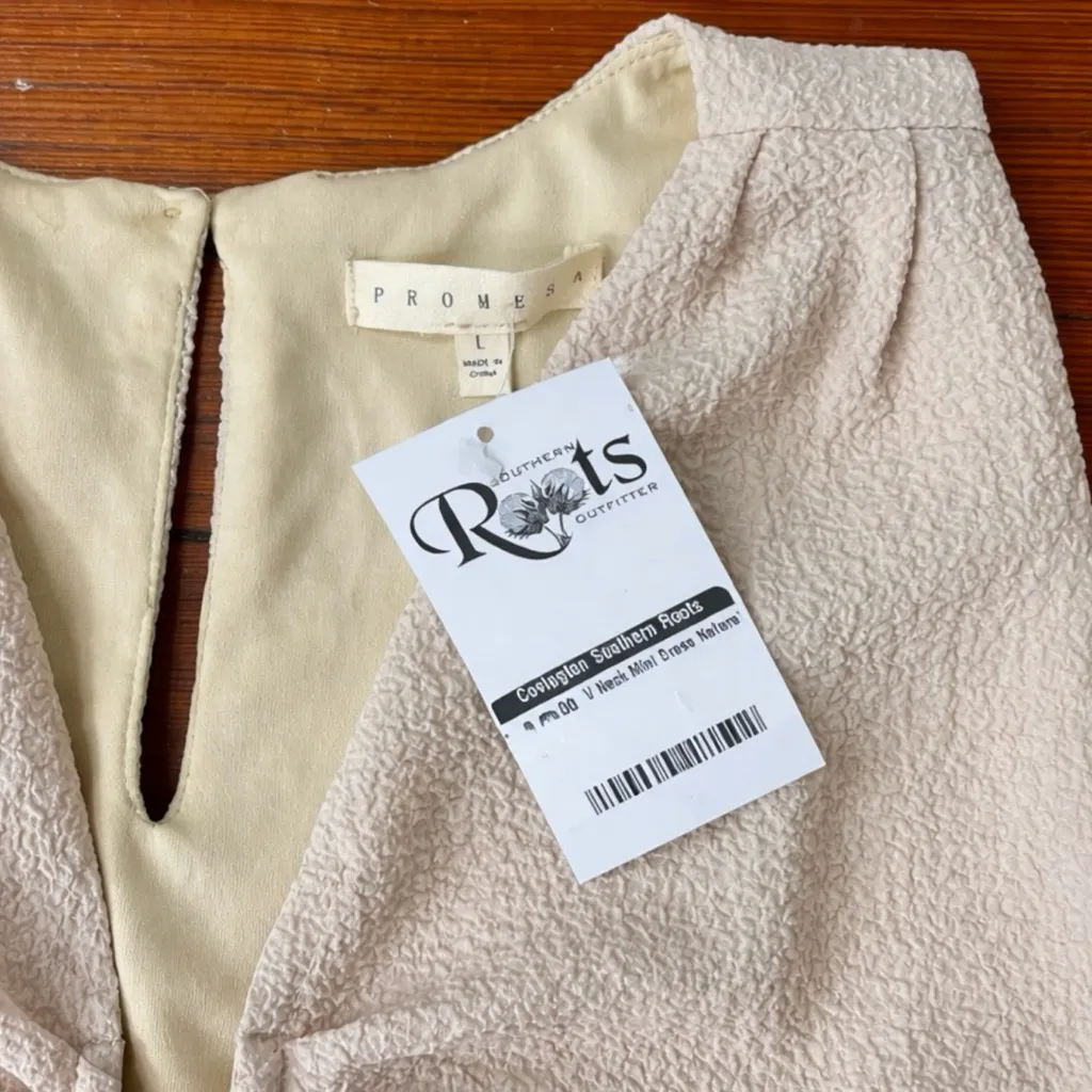 NWT Promesa Sculpted Plunge Neutral Sleeveless Mini Dress – Size L 💚🍄 - Image 7