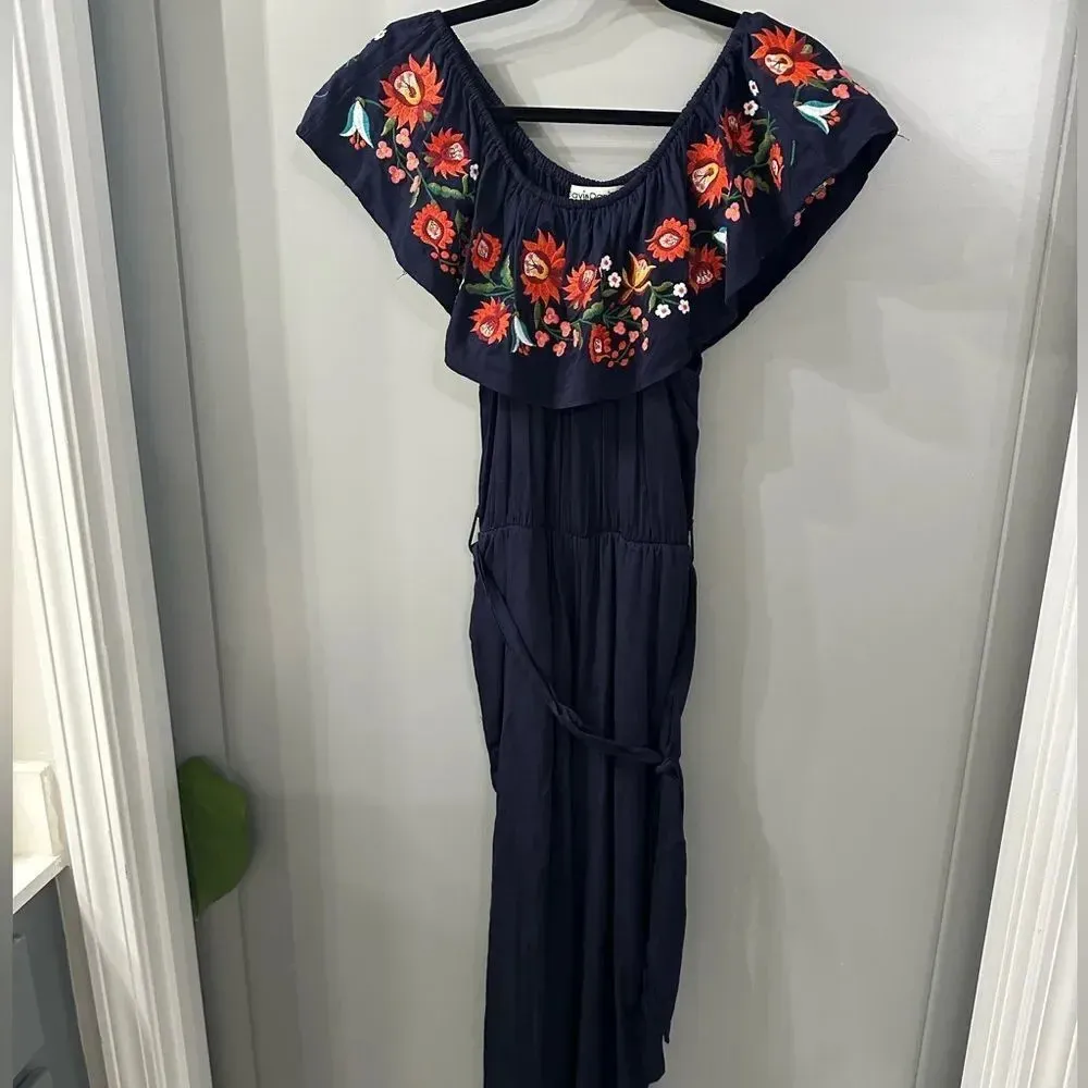 Embroidered Off Shoulder Floral Jumpsuit 'Love Lies' Size Medium - Image 2