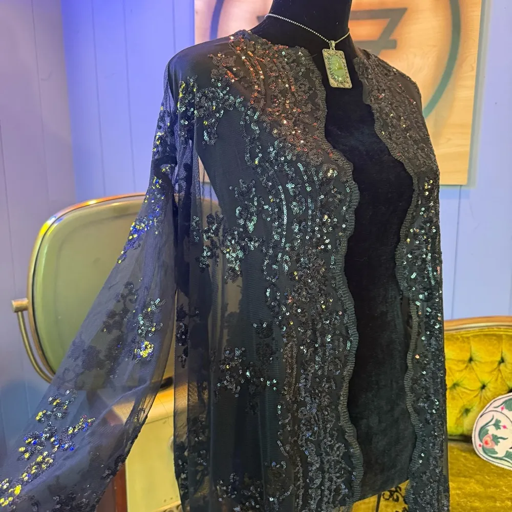 NWT Beauty Amina Sheer Mesh Sequin Duster Cardigan Black Size undefined - Image 3