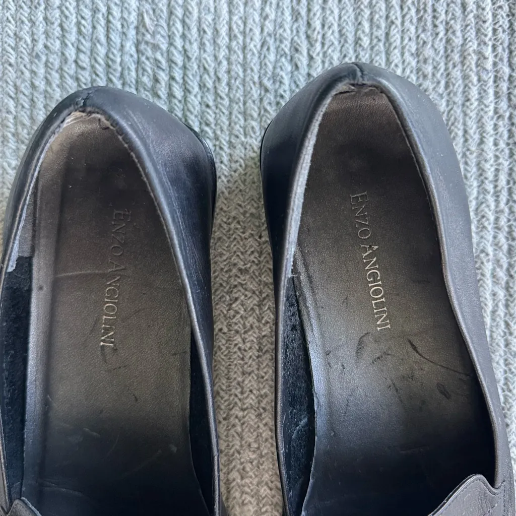 Vintage 90s Enzo Angiolini Black Leather Square Toe Block Heel Loafers Size 7 - Image 3