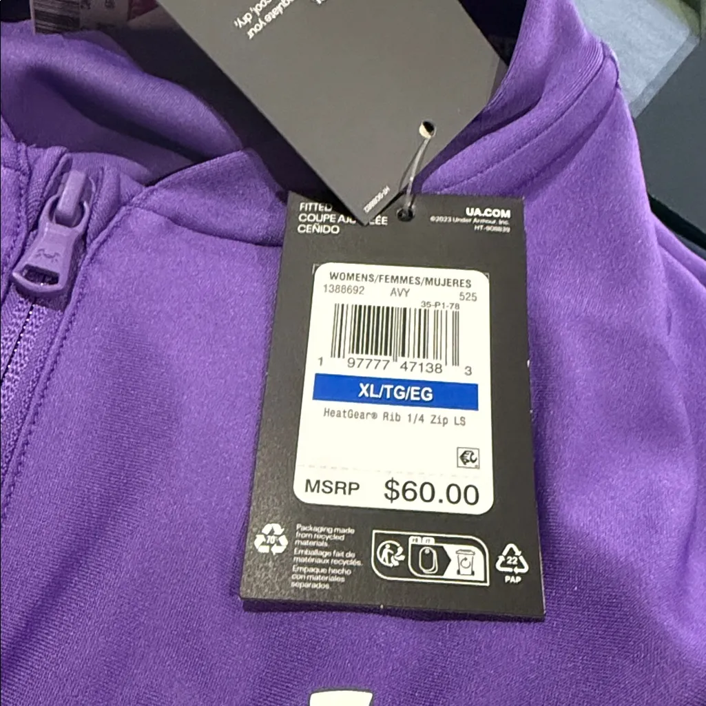 NWT Under Armor HeatGear Rib 1/4 Zip Long Sleeve Lilac XL - Image 5