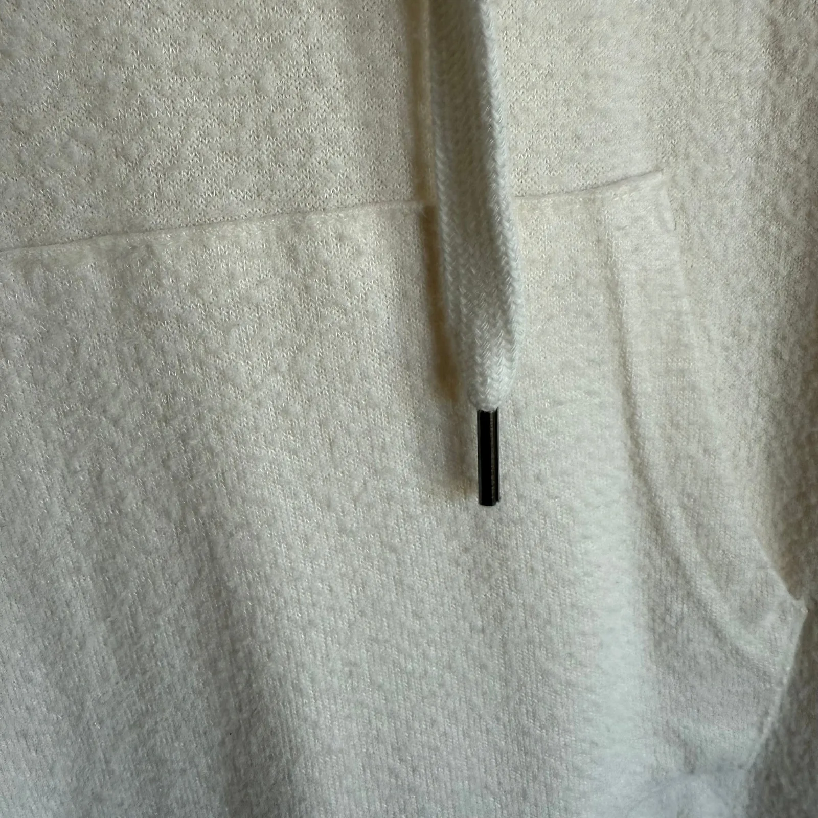 Forever 21 Womens Hoodie Cream Fuzzy‎ Soft Kangaroo Pocket Drawstring Small - Image 7