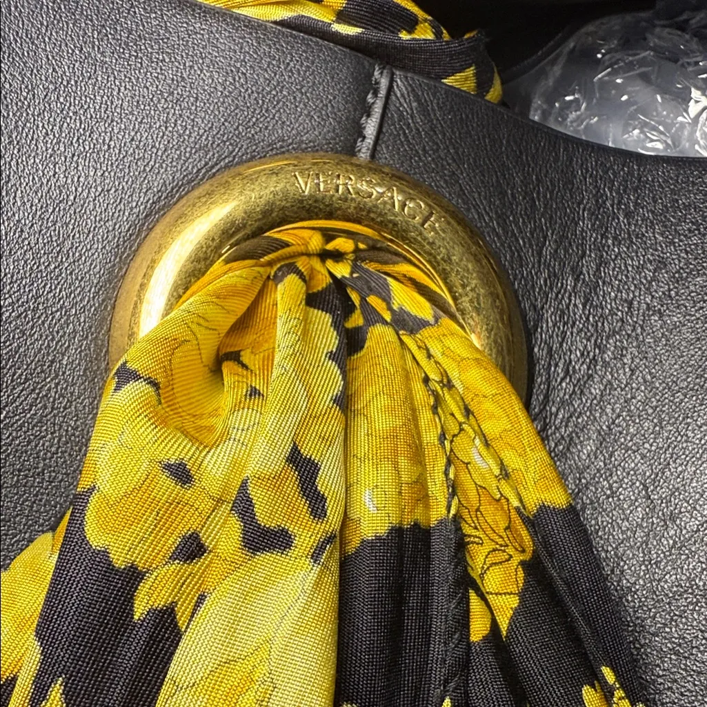 Versace Black Tote with Silk Scarf Closure and pouch - Image 2