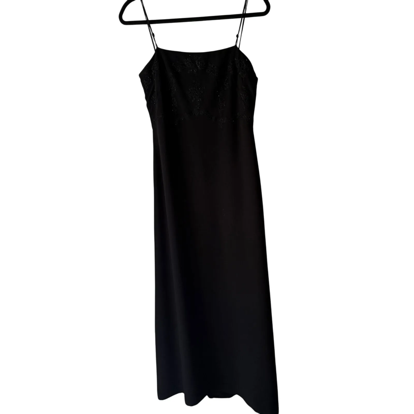 Y2K Ann Taylor Black Slip Dress‎ 6 Whimsigoth Beaded Lace Bust Formal Maxi - Image 2