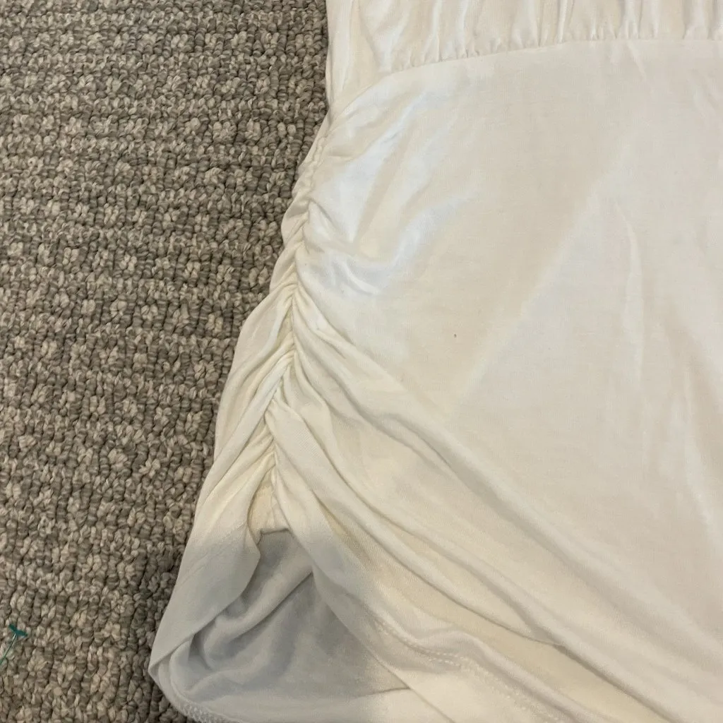 Boston Proper Shirt Womens Medium White Cap Sleeve Ruched Tunic Stretch Long Slv - Image 5