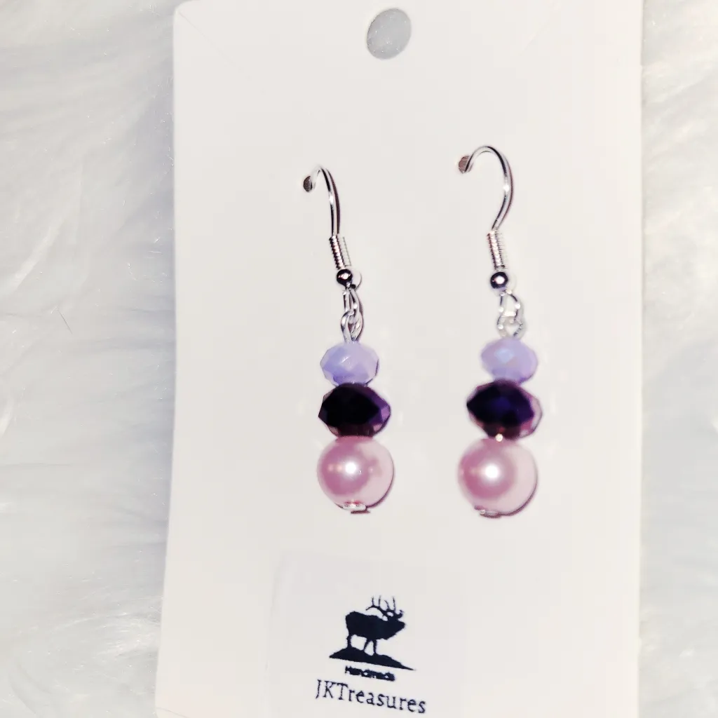 Lilac, Metallic Purple & Pink Beaded Earrings - Image 3