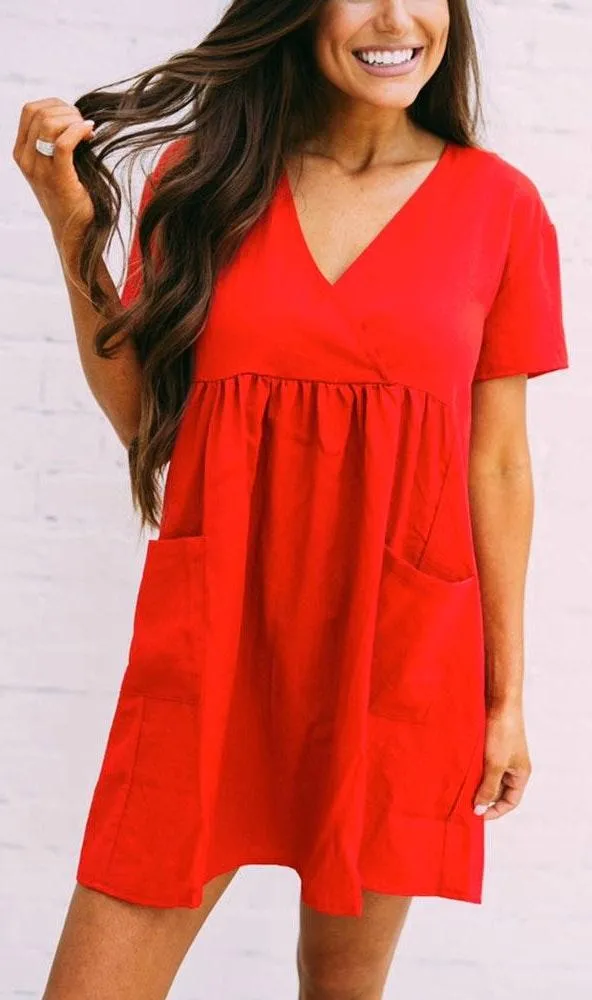 Babydoll Shift Dress Red - Image 5