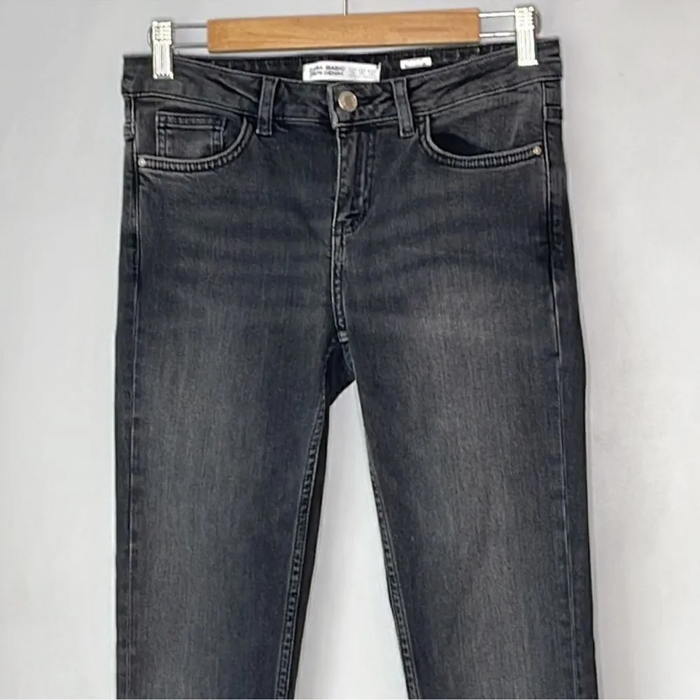 Zara Black Gray Jeans Black Pearl Cuff Hem Detailing - Image 3