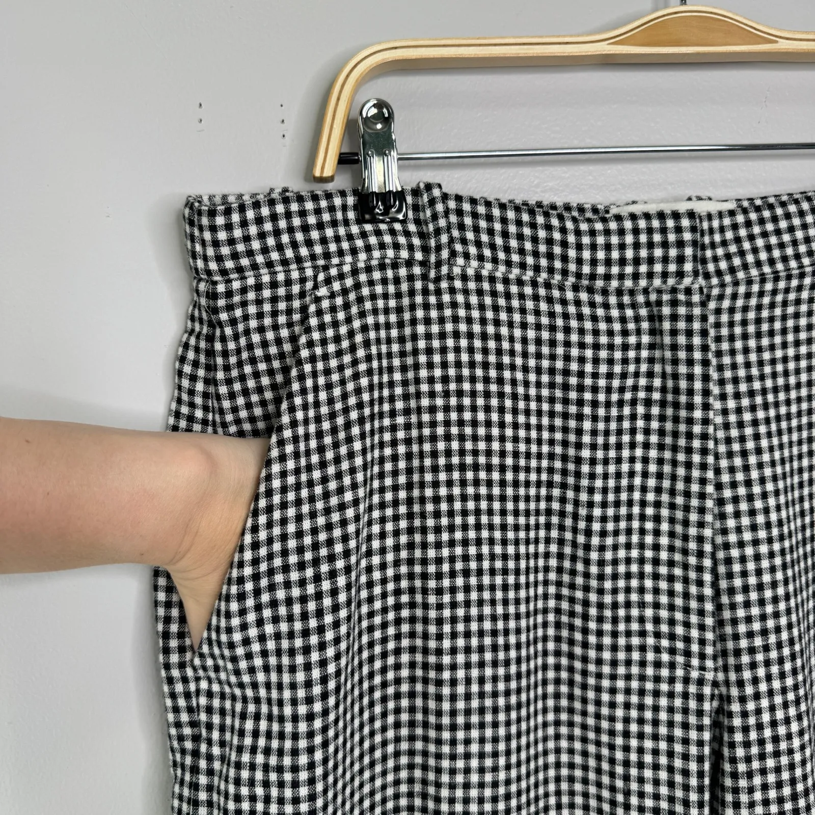 Abercrombie & Fitch Tailored Linen Blend Wide Leg Pant Size 14 Black Gingham NWT - Image 6