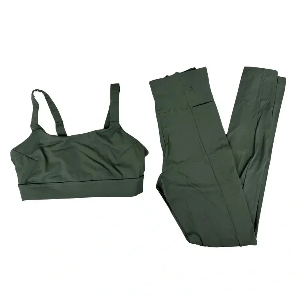 aday FULL SET Lighten Up Sports Bra & Layered Up Thermal Leggings Set Green XS‎ - Image 15