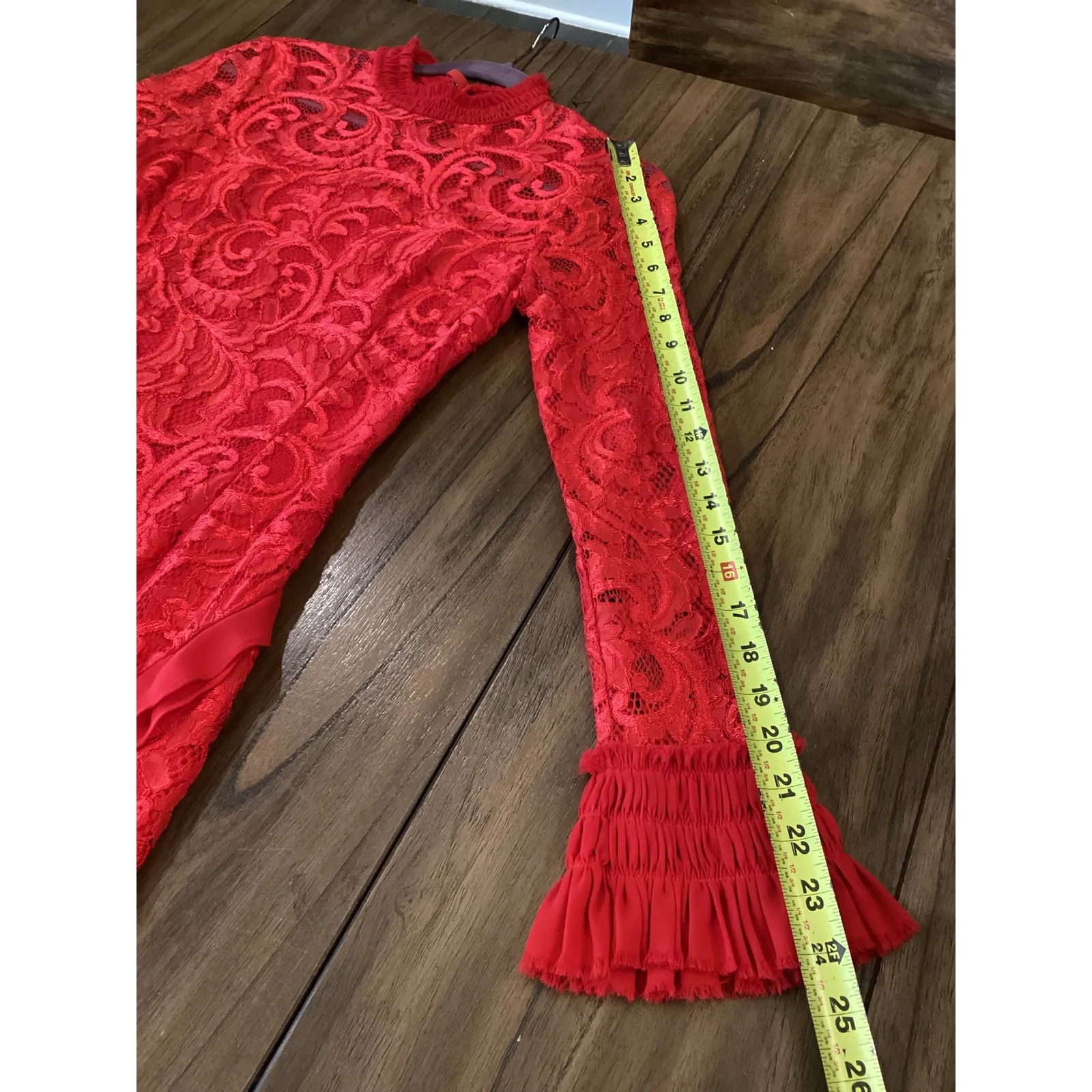 Alexis Red Fala Lace Sheath long sleeve cocktail formal Midi dress S - Image 5