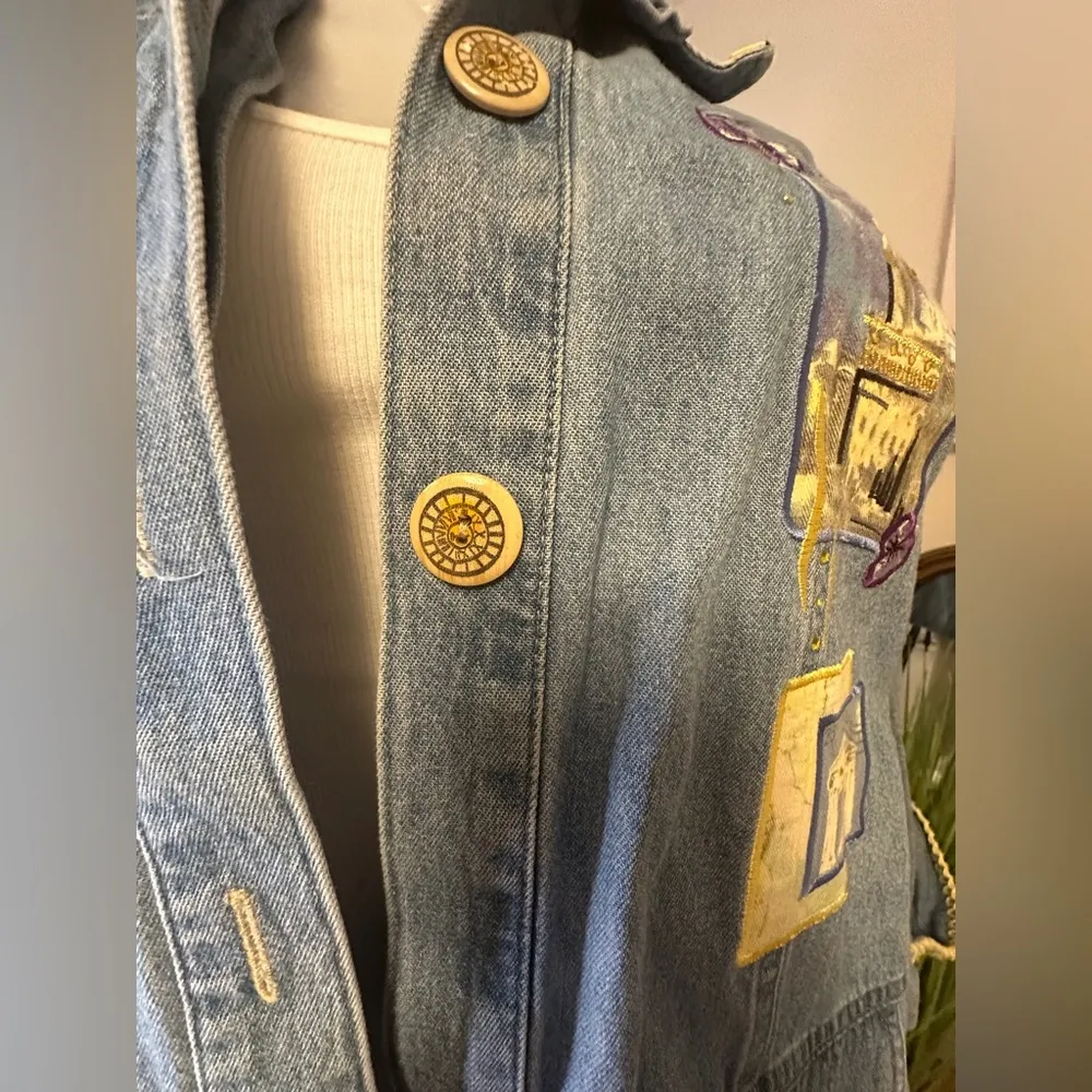 Nancy Bolen City Girl denim Italian themed jacket size 12 VINTAGE Blue - Image 2