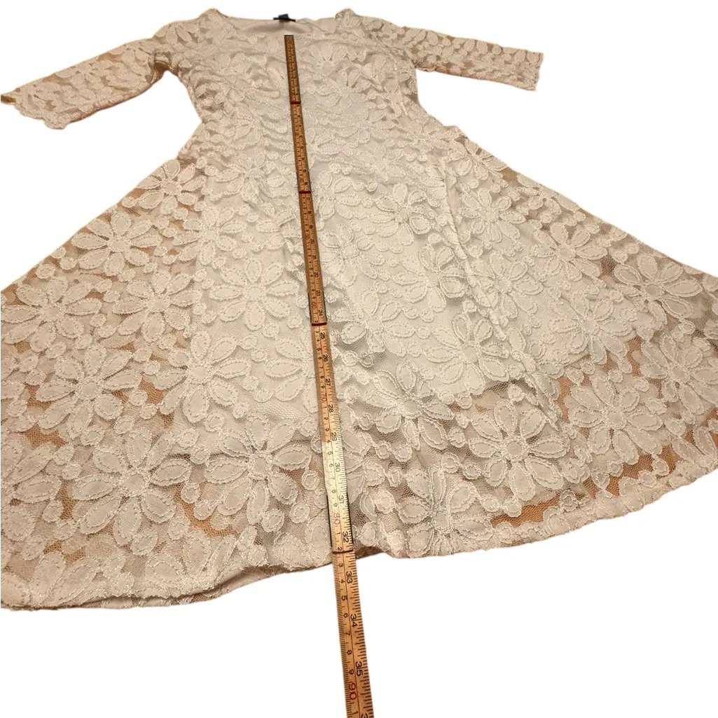 Rabbit Rabbit Rabbit Designs Adrianna Papell Ivory Lace Midi Dress Sz 8 Occasion - Image 5