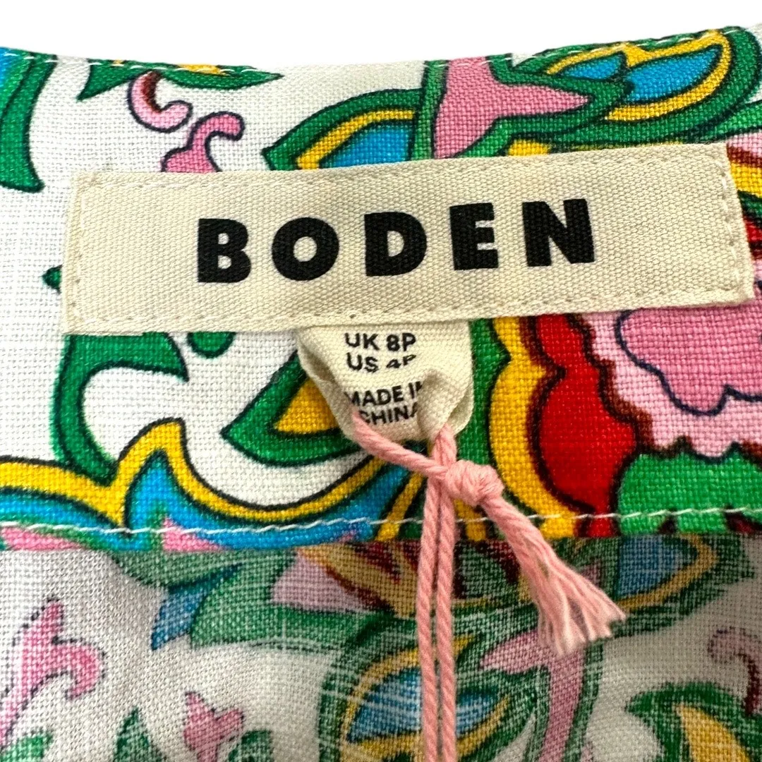 NWT Boden Eve Linen Paisley Azure Print Short Dress Size 4P Green - Image 5