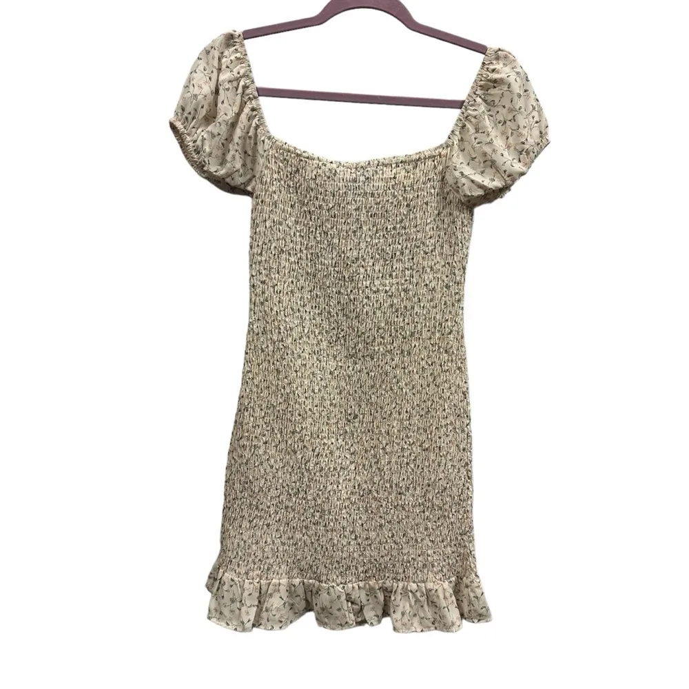 Blush BJ Bodycon Smocked Floral Puff Off Shoulder Keyhole Ruffle Mini Dress M - Image 11